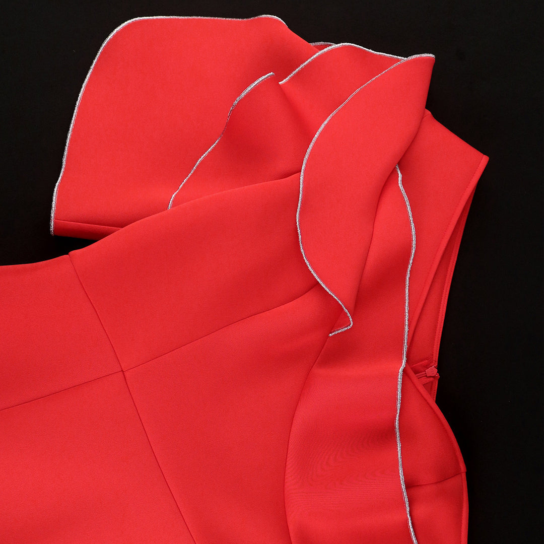Damen figurbetontes Wickelkleid mit asymmetrischem Design und trendigem Rüschenelement R&B
