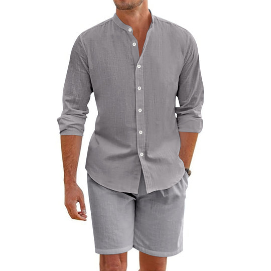 Herren lässiges Outfit-Set mit modernem Henley-Hemd und Shorts R&B