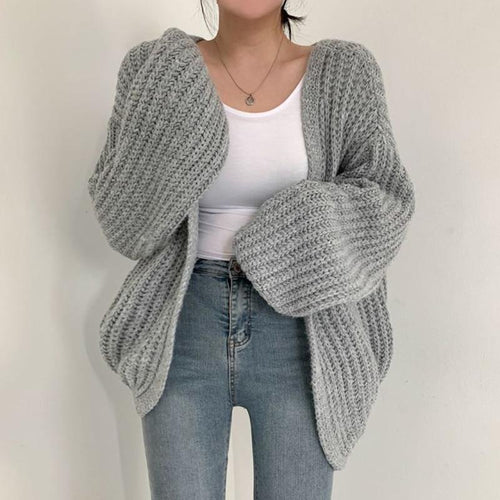 Damen grob gestrickte Oversized Cardigan mit tiefem V-Ausschnitt R&B
