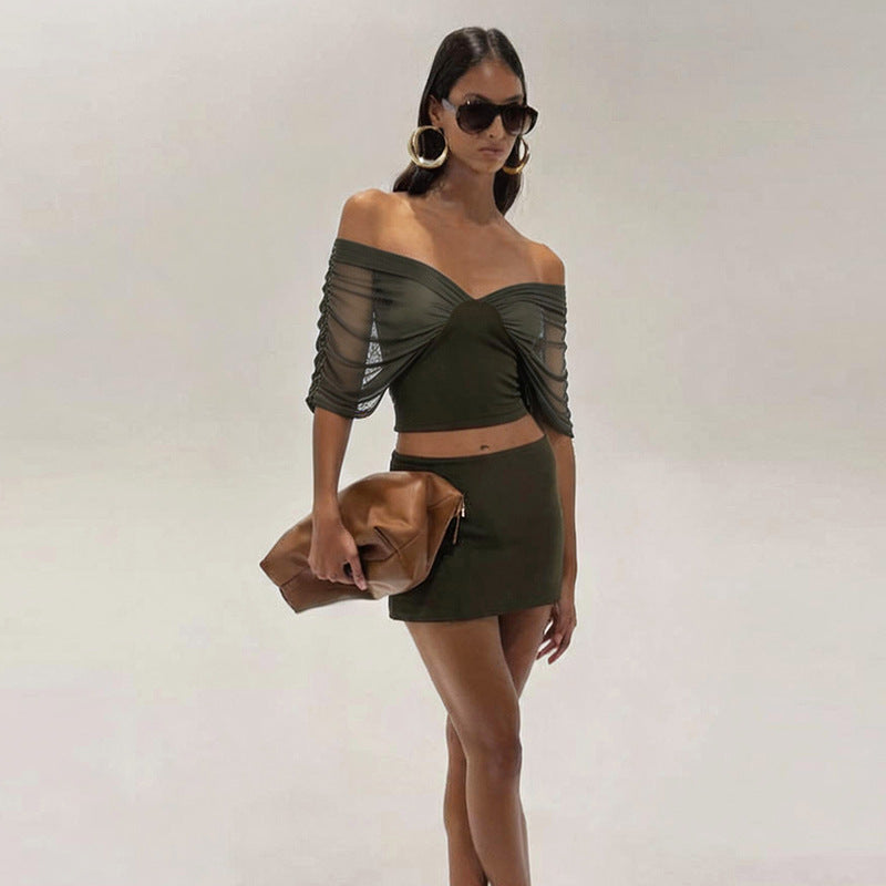 Damen Set mit off-shoulder Oberteil und figurbetontem Rock R&B