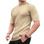 Herren nan Waffelstruktur-Kurzarm-Strickshirt mit schmaler Passform und elastischem Rippsaum R&B
