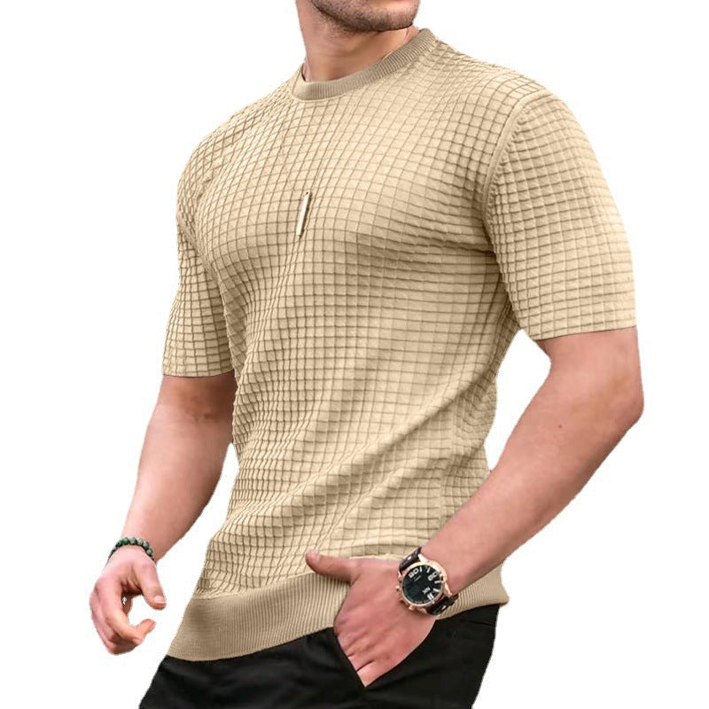 Herren nan Waffelstruktur-Kurzarm-Strickshirt mit schmaler Passform und elastischem Rippsaum R&B