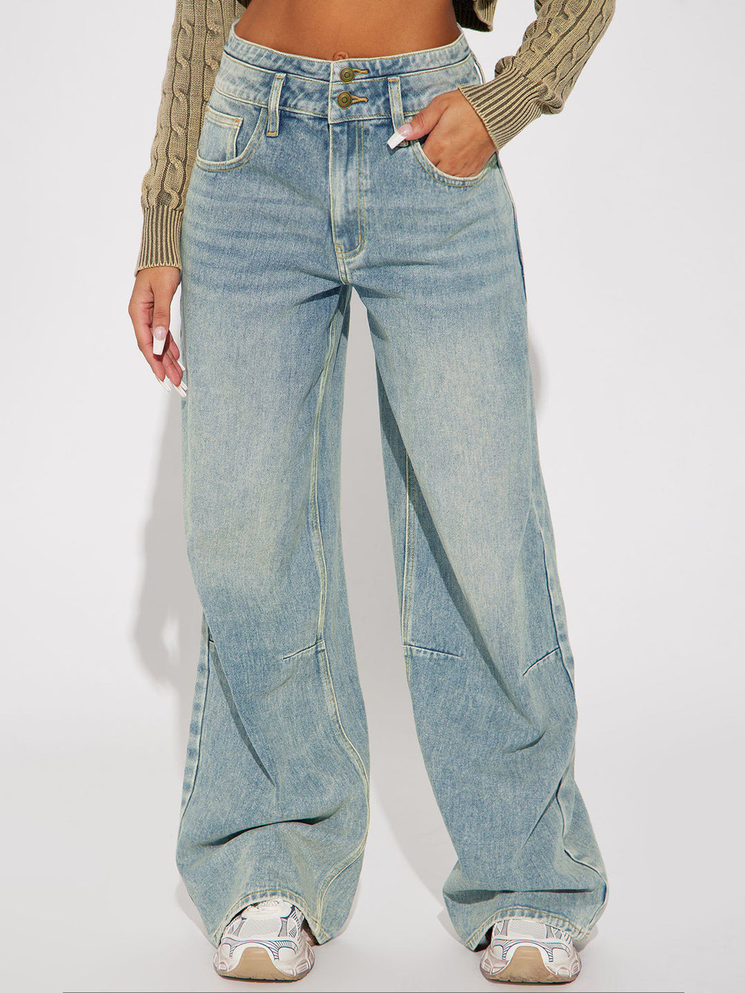 Damen Weit geschnittene Hochbundjeans mit modischem Schnitt und praktischen Taschen R&B