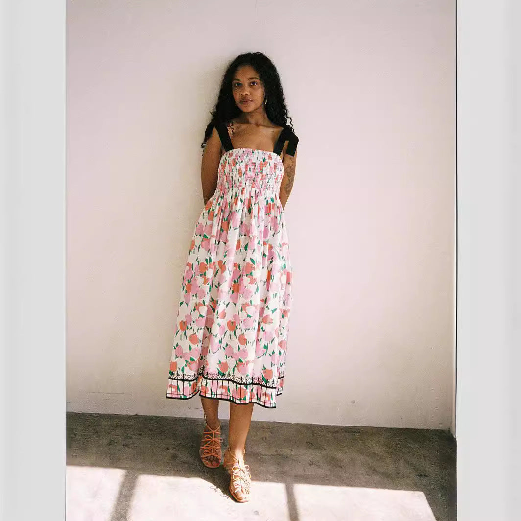 Damen Maxikleid mit floralem Print und elastischem Oberteil R&B