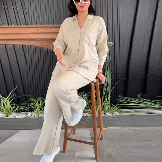 Damen Komfortables Lounge-Set mit eleganter Bluse und weiten Hosen R&B