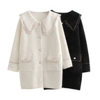 Damen Langarmjacke mit dekorativem Kragen und funktionalen Taschen R&B