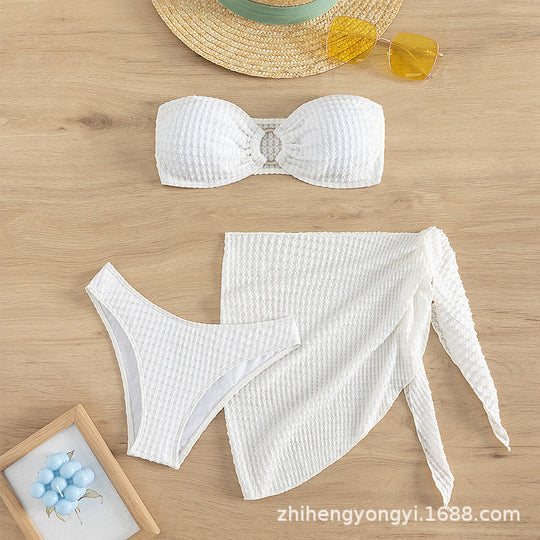 Damen Bandeau-Bikini mit durchbrochenem Design und kombinierbarem Rock R&B
