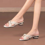 Damen Slipper mit angesagtem Knotendesign und komfortablem Blockabsatz R&B