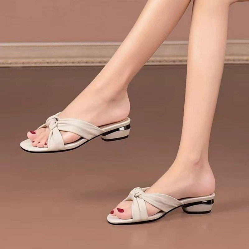 Damen Slipper mit angesagtem Knotendesign und komfortablem Blockabsatz R&B