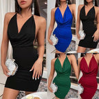 Damen figurbetontes Minikleid mit tiefem V-Ausschnitt und elegantem Rücken