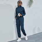 Damen Freizeit-Jumpsuit mit halbem Reißverschluss und praktischen Taschen