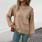 Damen lässiger Strickpullover mit aufgesetzter Tasche R&B