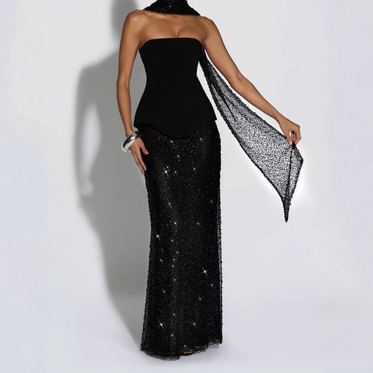 Damen Elegantes Abendkleid mit schimmerndem Oberteil und figurbetontem Rock R&B