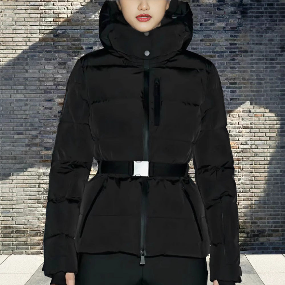 Damen winterliche Funktionsjacke mit hohem Kragen und elastischem Gürtel R&B
