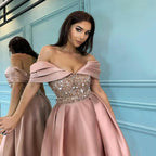 Damen Glamouröses Abendkleid mit schimmerndem Oberteil und Flügelärmeln R&B