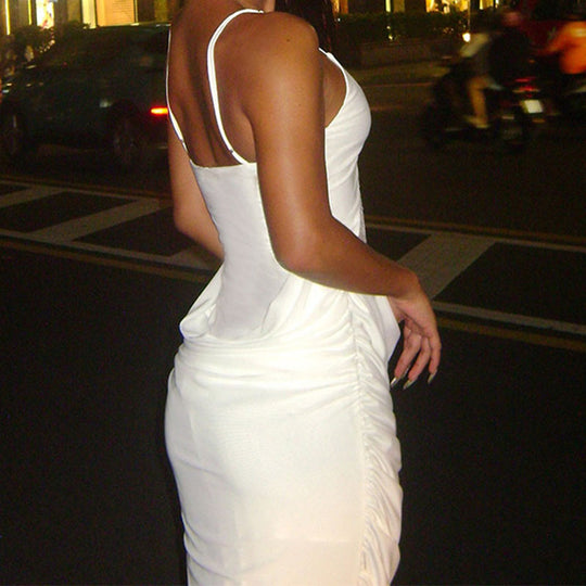 Damen Elegantes langes Kleid mit transparentem Spitzenbesatz und raffinierten Drapierungen R&B