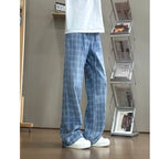 Damen weit geschnittene Karottenhose mit modernem Karo-Design