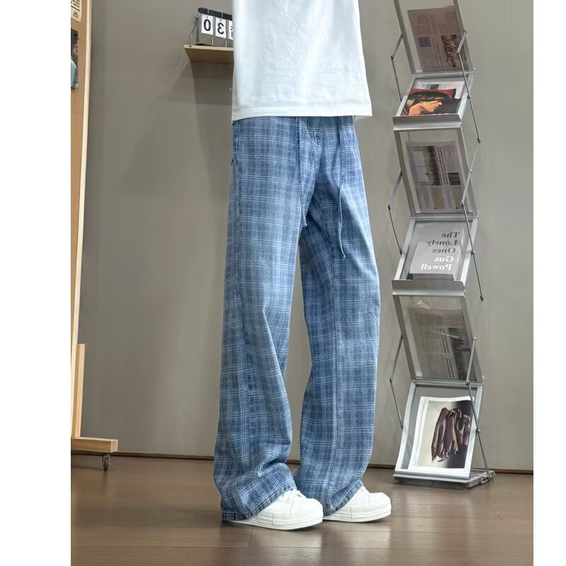 Damen weit geschnittene Karottenhose mit modernem Karo-Design