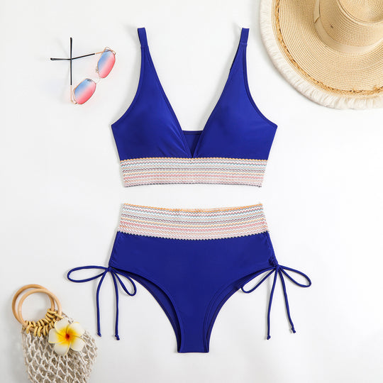 Damen Hochgeschnittener Bikini mit verstellbaren Bindebändern R&B