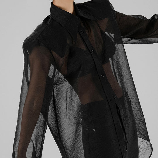 Damen Übergröße Hemdbluse mit asymmetrischem Design und transparenten Ärmeln R&B