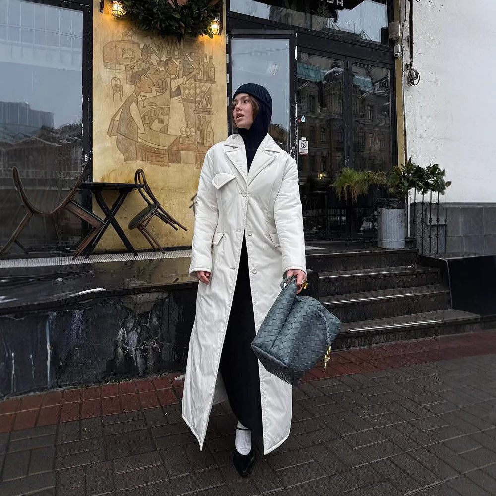 Damen Lange Steppjacke mit elegantem Revers R&B