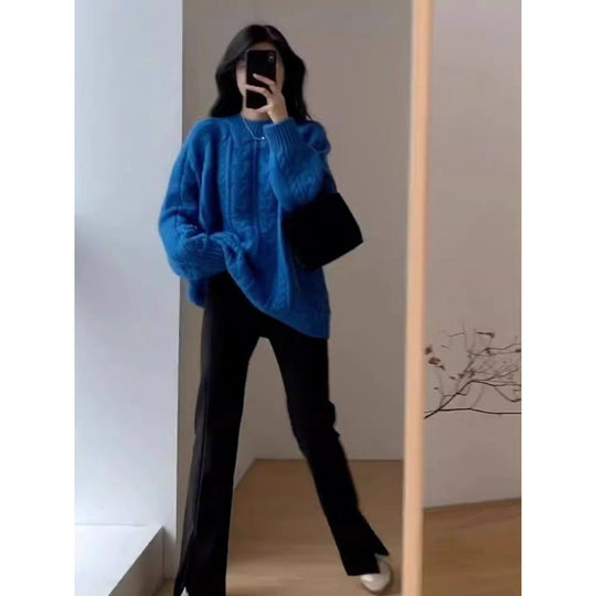 Damen Grobstrickpullover im lässigen Oversized-Stil mit Zopfmuster R&B