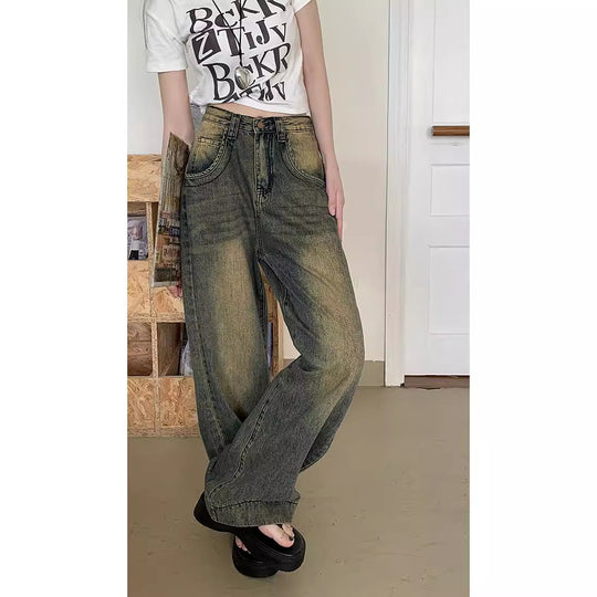 Damen Weite Jeans im lässigen Vintage-Stil mit hohem Bund R&B