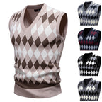 Herren ärmelloser Pullover mit rautenförmigem Muster und modernem V-Ausschnitt
