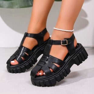 Damen Sportliche Plateau-Sandalen mit robustem Riemen-Design R&B