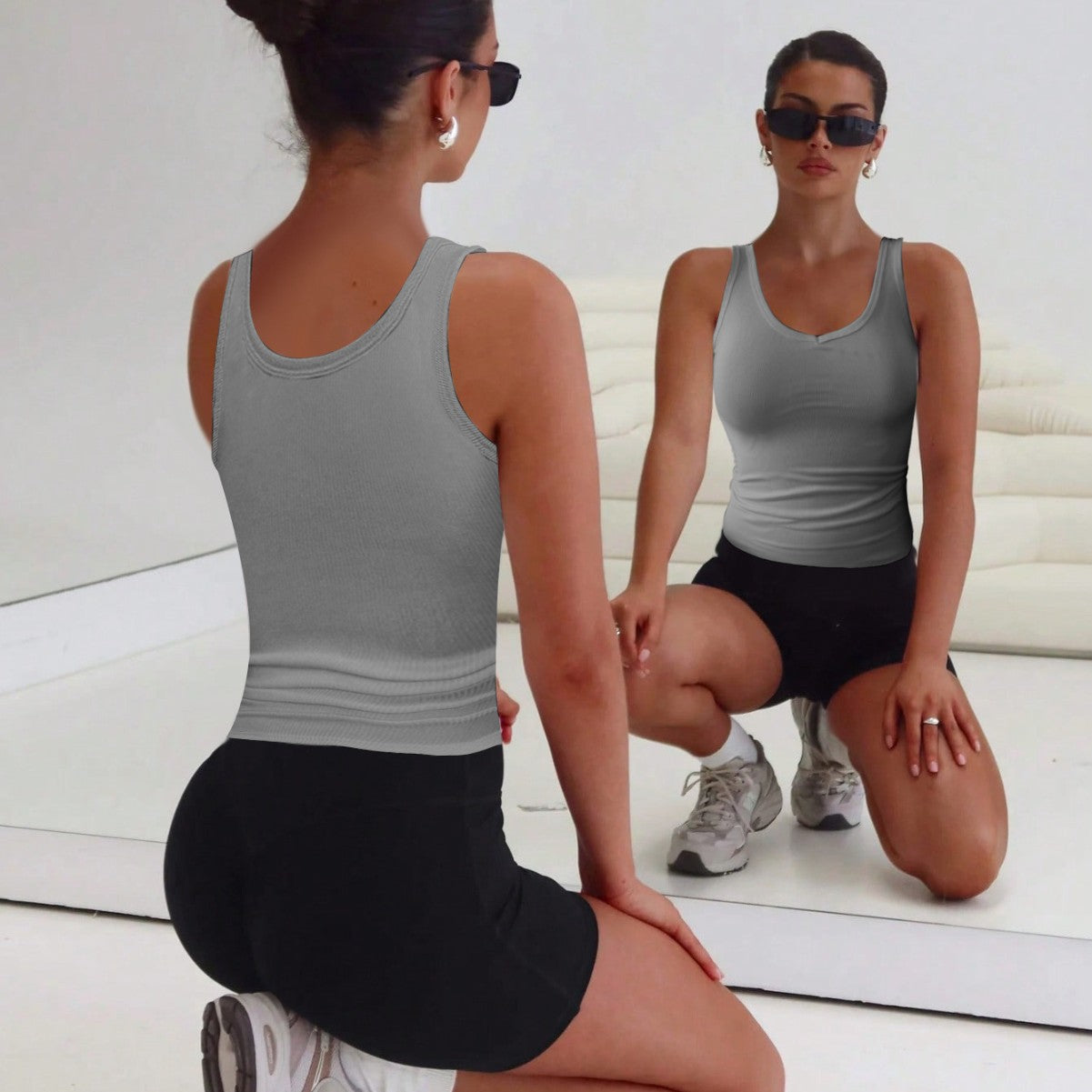 Damen figurbetontes V-Ausschnitt Tanktop Set R&B