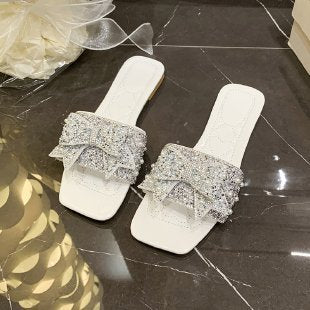 Damen Glamouröse Slides mit funkelnden Rhinestone-Schleifen R&B