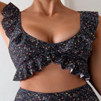 Damen Hochgeschnittener Bikini mit floralem Rüschendesign R&B