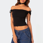 Damen raffiniertes Off-Shoulder T-Shirt mit eleganten BindR&Bändern R&B