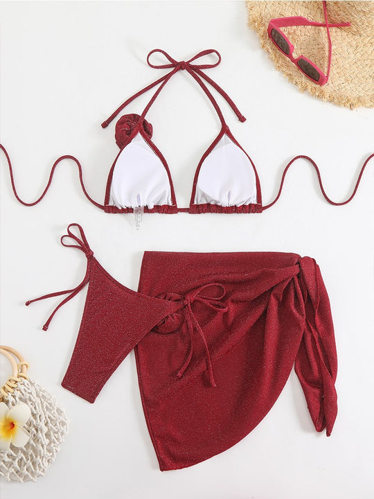 Damen Glitzernder Triangel-Bikini mit elegantem Wickelrock R&B