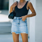 Damen Jeansrock mit fransigem Saum und lässigem Schnitt R&B