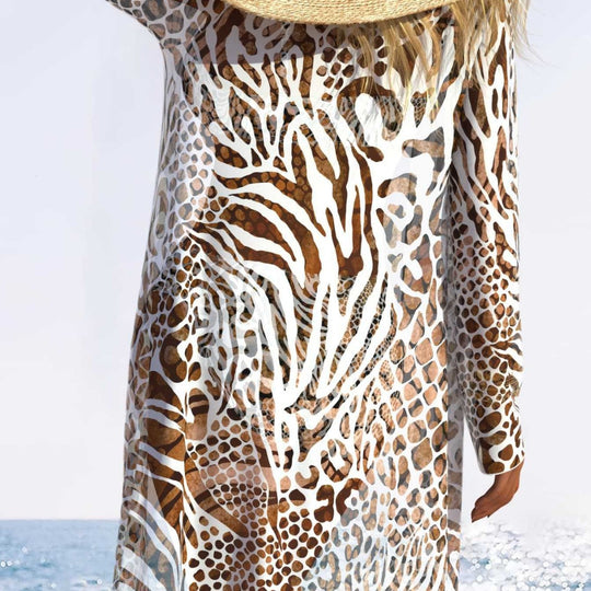Damen Bikini-Set mit modischem animalischem Muster und stilvollem Überwurf R&B