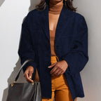 Damen modische Übergangsjacke aus samtähnlichem Material mit praktischen Taschen R&B