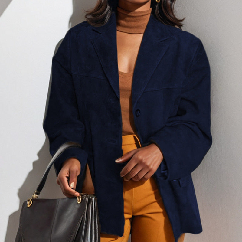 Damen modische Übergangsjacke aus samtähnlichem Material mit praktischen Taschen R&B