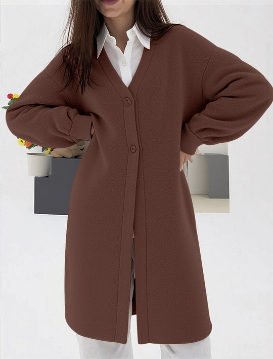 Damen Elegante Strickjacke mit Knopf und V-Ausschnitt R&B