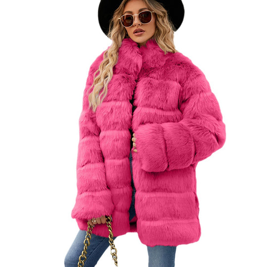 Damen Luxuriöse Kunstpelzjacke mit lockeren Ärmeln und voluminösem Schnitt R&B