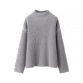 Damen nan Grobstrick-Oversize-Pullover mit hoher Rollkragenkante und Zierstich-Ärmeln R&B