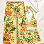 Damen Bikiniset mit floralem langen Überwurf