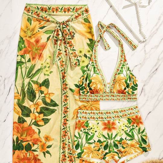 Damen Bikiniset mit floralem langen Überwurf R&B