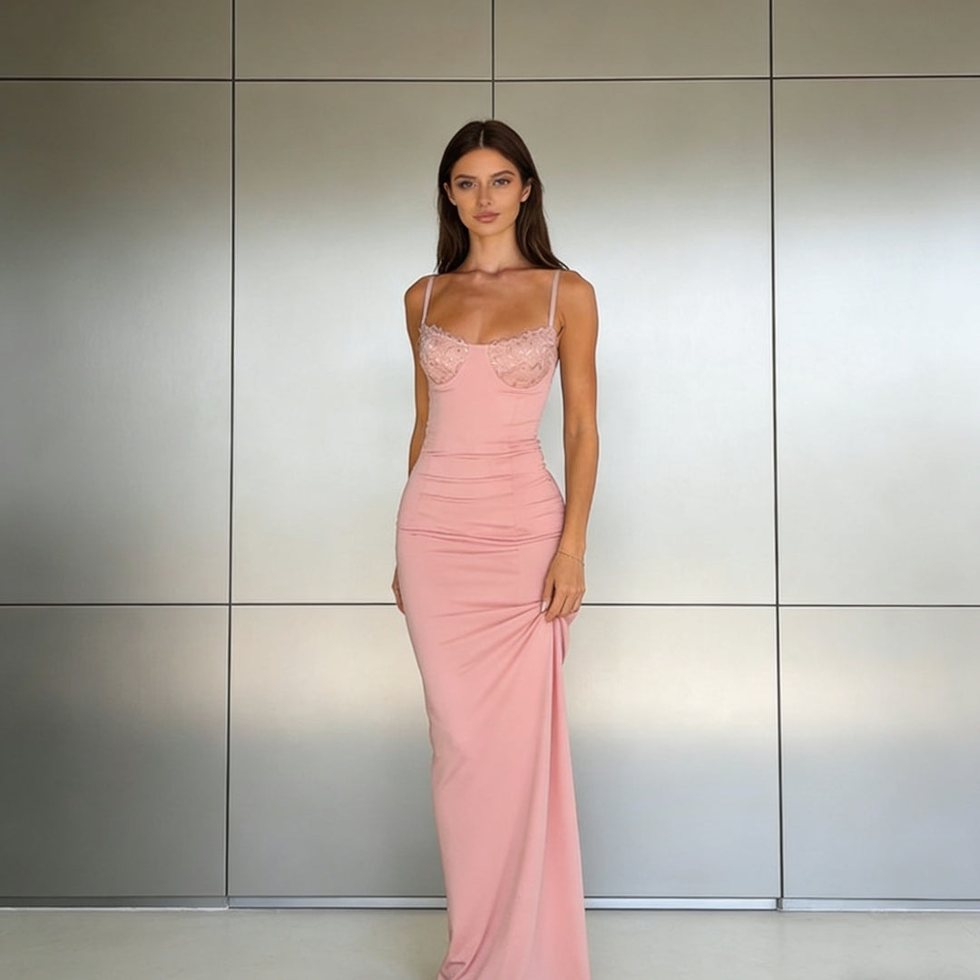 Damen Körperbetontes Maxikleid mit Spitzenakzenten R&B