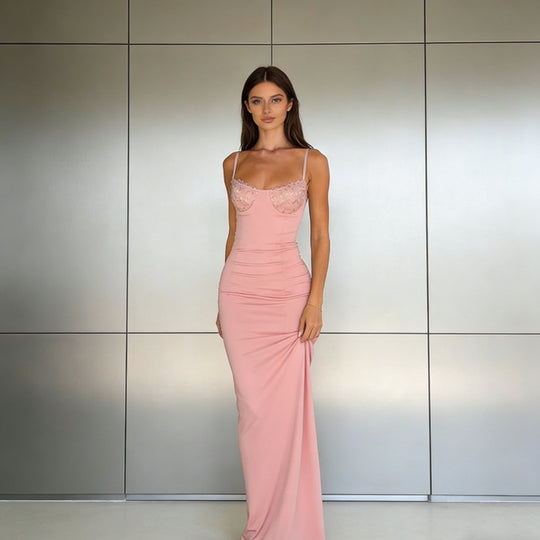 Damen Körperbetontes Maxikleid mit Spitzenakzenten R&B