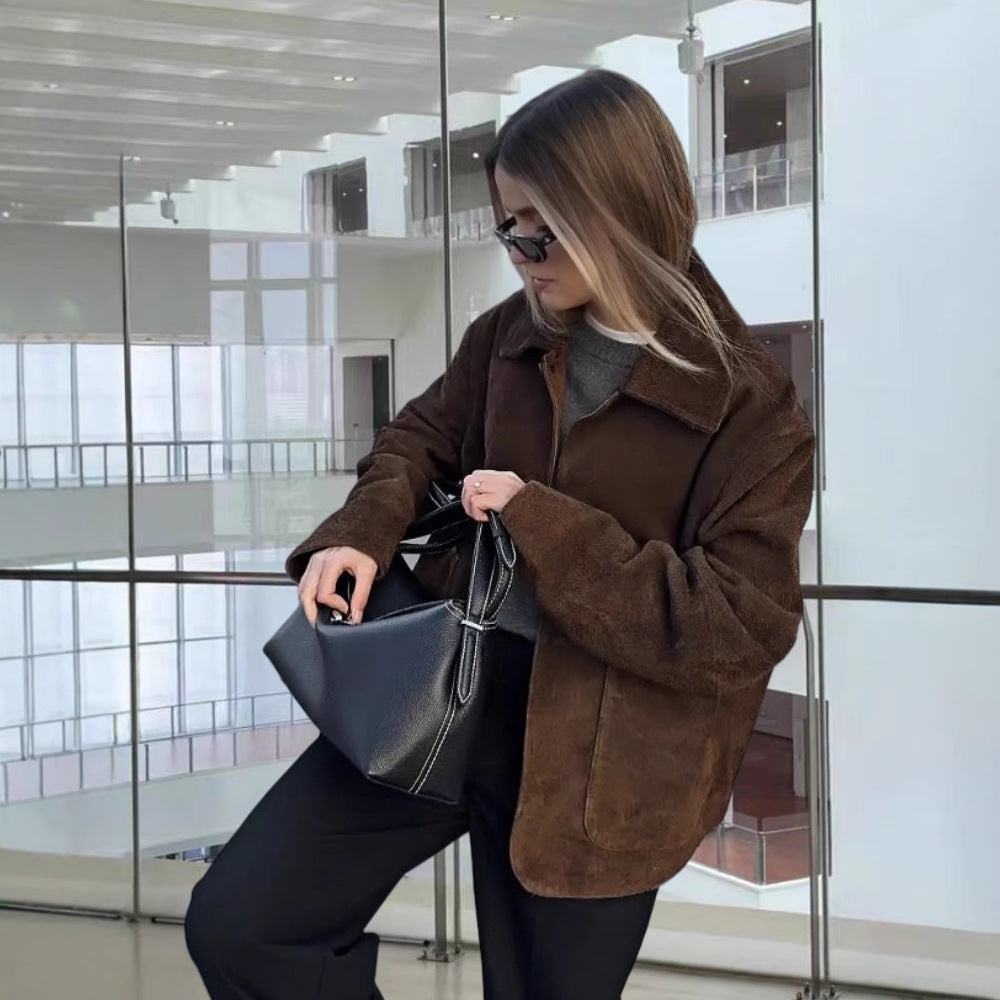Damen Modische Jacke mit oversized Schnitt und lässigen Taschen R&B
