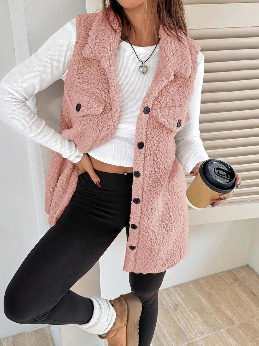 Damen Teddy-Weste mit Taschen R&B