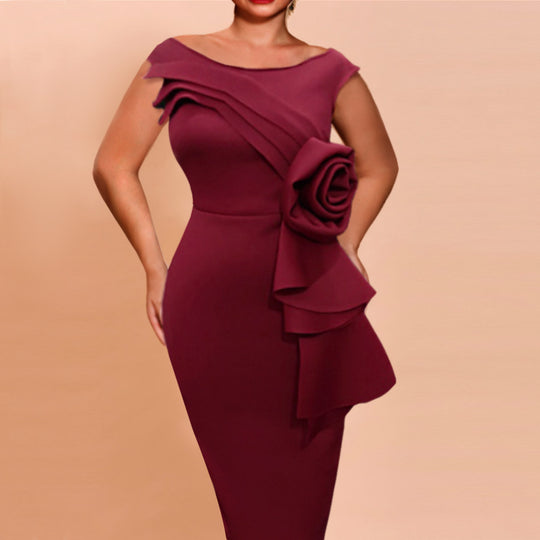 Damen figurbetontes Kleid mit schicker Rüschenapplikation R&B
