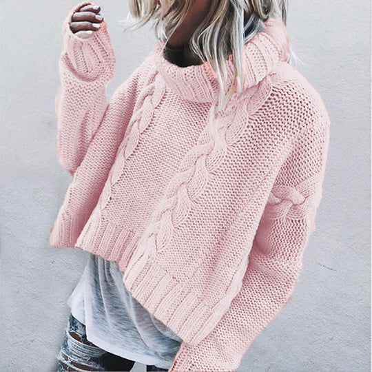 Damen Grobstrickpullover mit hohem Kragen und einzigartigem Zopfmuster R&B