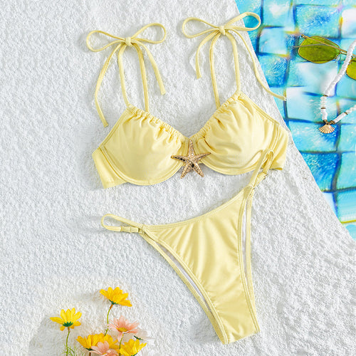 Damen Push-Up-Bikini mit dekorativem Muschelverschluss R&B
